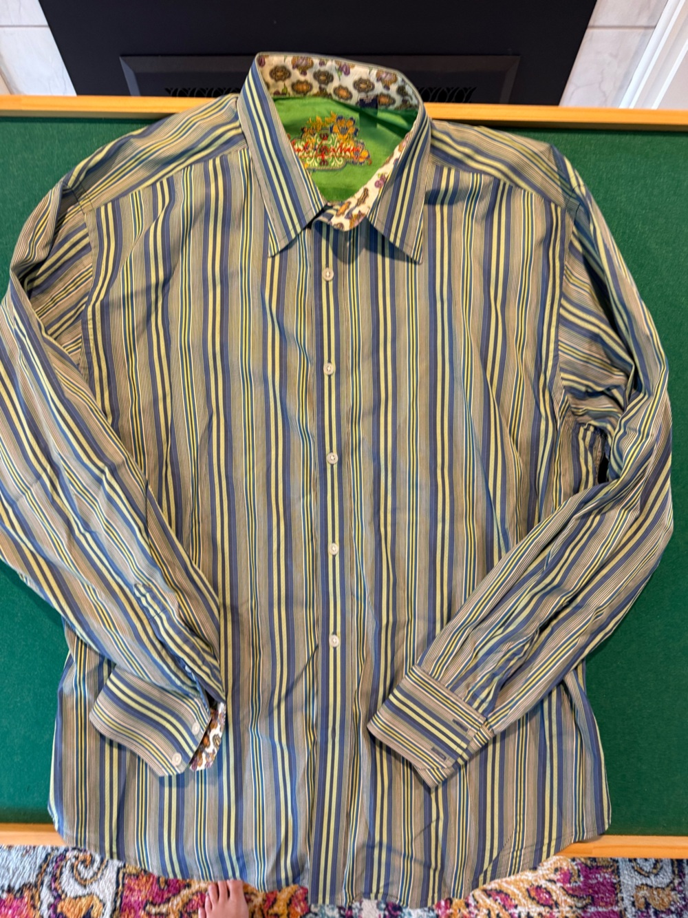 Robert Graham Men's Striped Dress Shirt in Blue, Green & Cream